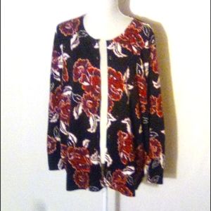 Land's End Black with Flowers Sweater Sz 2X